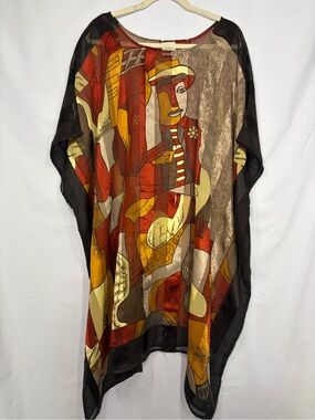 Art to Wear Picasso Inspired Abstract Cubist Sheer Kaftan Artsy Statement Piece